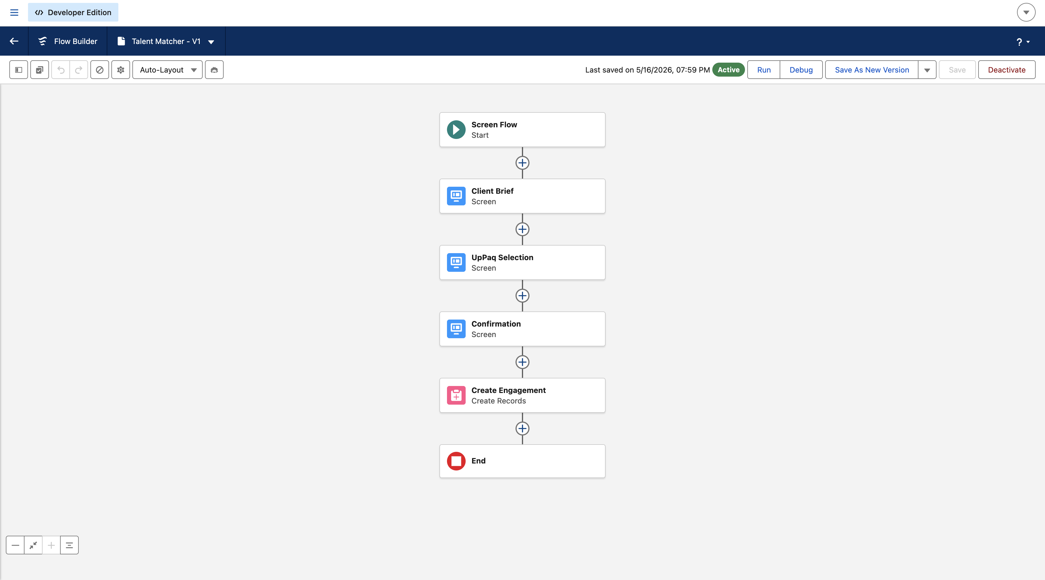 UpForJobs Talent Matcher Flow Canvas